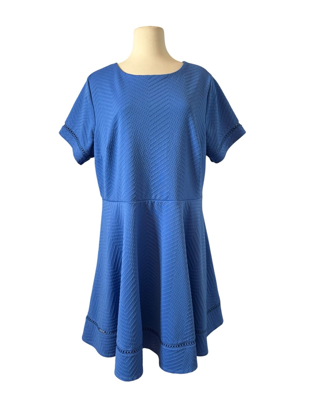 City Studio Blue Textured Short Sleeve Fit & Flare Dress